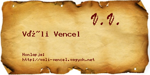 Váli Vencel névjegykártya